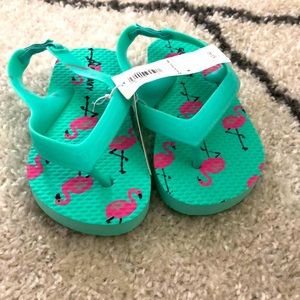 NWT turquoise flamingo flip flops
